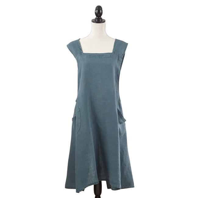 Navy Blue Linen Crossback Apron with Pockets