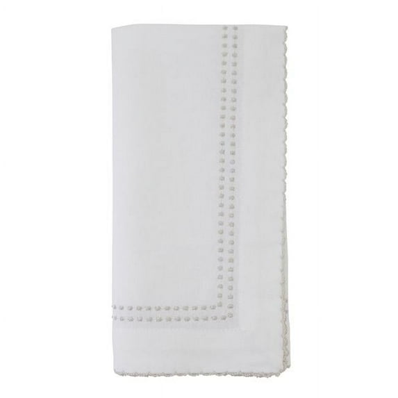 SARO Cotton Dinner Napkins with Embroidered Border Design - Set of 4