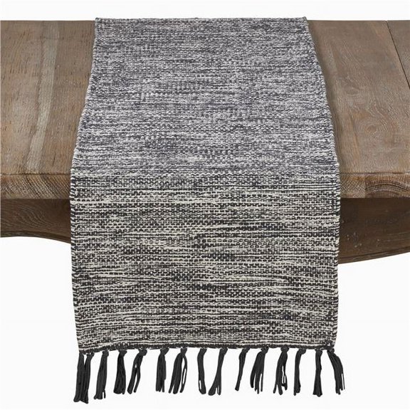 SARO  Cotton Table Runner with Tassel Design  Black