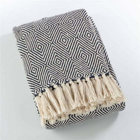 SARO Cotton Throw Blanket with Diamond Weave Design Natural