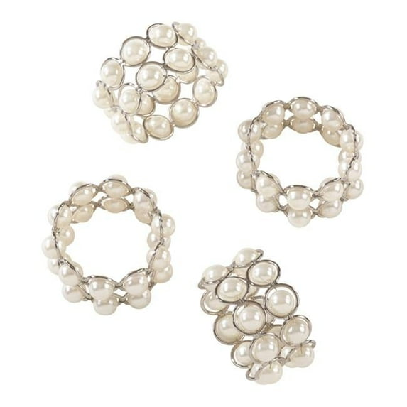 SARO Faux Pearl Beaded Design Event Napkin Ring Ivory - Set of 4