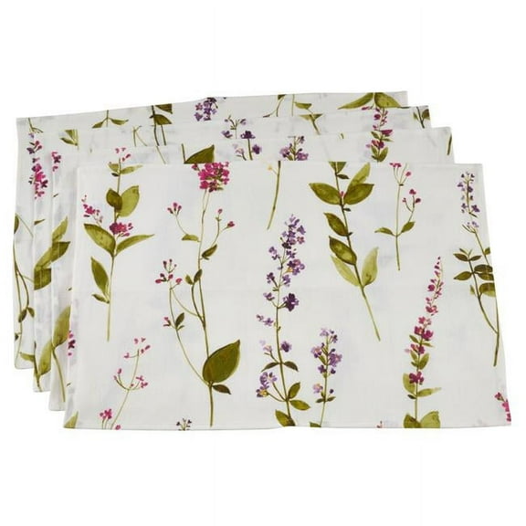 SARO  Floral Design Linen Placemats  Off White - Set of 4