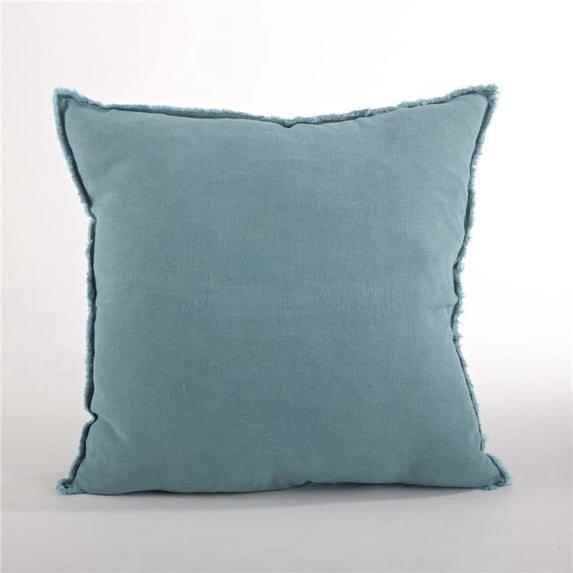 SARO Fringed Design Linen Down Filled Pillow - Sea Green - 20in.