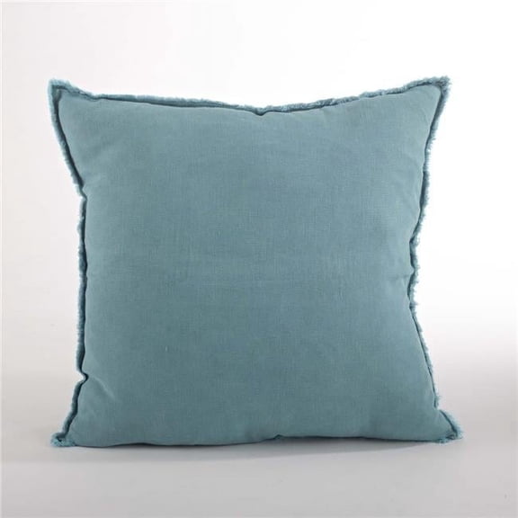 SARO Fringed Design Linen Down Filled Pillow - Sea Green - 20in.