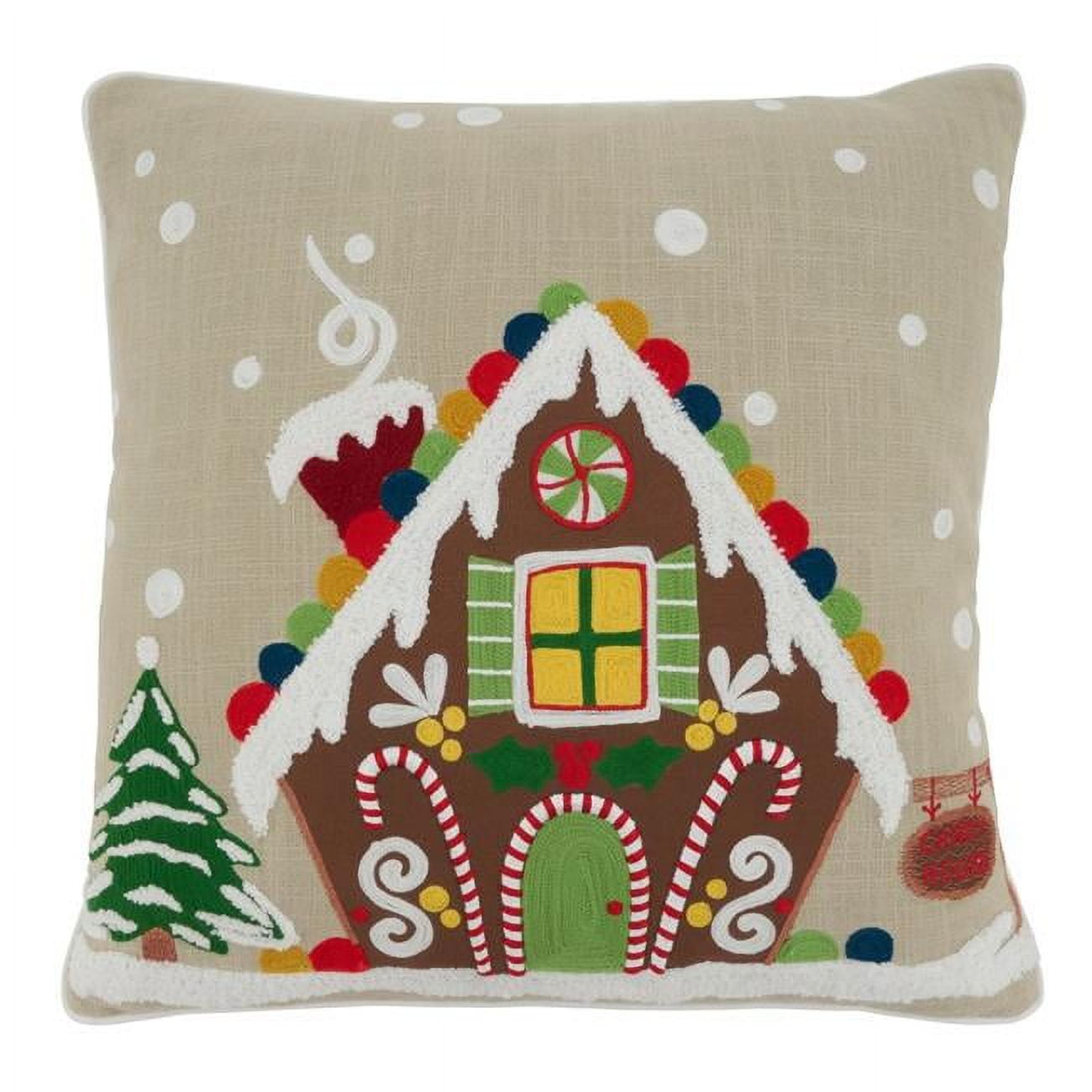 Natural Cotton Embroidered Gingerbread House Euro Pillow Cover