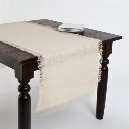 SARO JU209.I20108B 20 x 10 in. Mari Sati Rectangle Fringed Jute Table Runner - Ivory