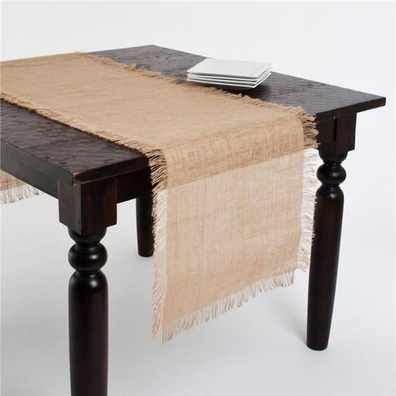SARO JU209.N2070B 20 x 70 in. Molina Rectangle Fringed Jute Table Runner - Natural