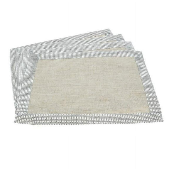 SARO Jeweled Border Design Placemat Silver - Set of 4