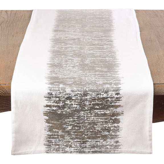 SARO LIFESTYLE Agatha Collection Silver Metallic Banded Design Table Runner-16 x72 Oblong, 16" x 72"