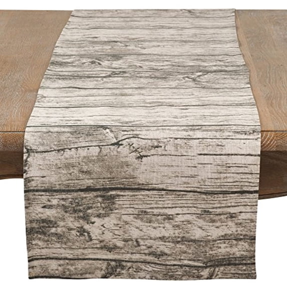 SARO LIFESTYLE Lignum Vitae Collection Printed Wood Design Table Runner, 16" x 90", Natural