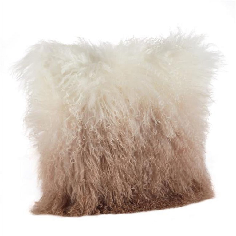 SARO Mongolian Lamb Fur Ombre Throw Pillow Natural