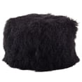 thumbnail image 1 of SARO  Mongolian Lamb Fur Wool Pouf Ottoman  Black, 1 of 1