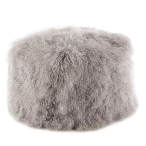 SARO Mongolian Lamb Fur Wool Pouf Ottoman Fog