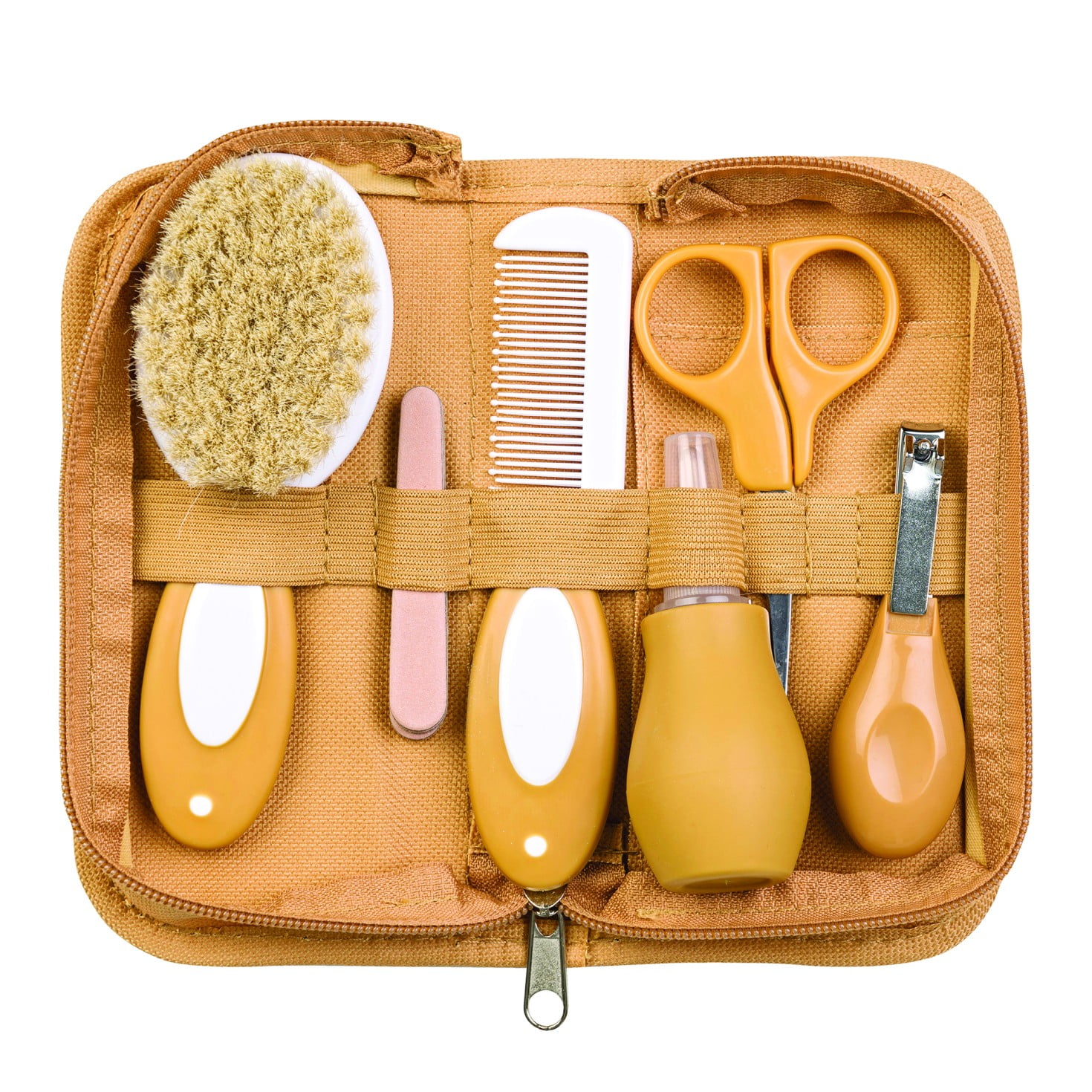 SARO Mustard Yellow Baby Grooming Kit: Complete Newborn Care Set with Natural Brush & Travel Bag