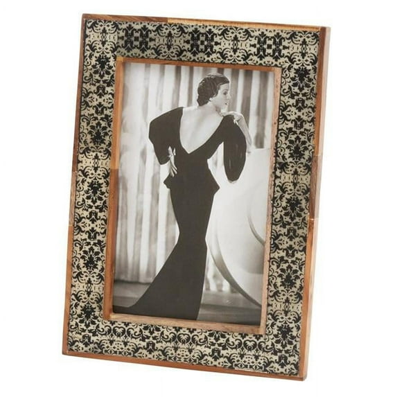 SARO PF301.M46 Wood Trimmed Contrasting Damask Photo Frame Multi-color