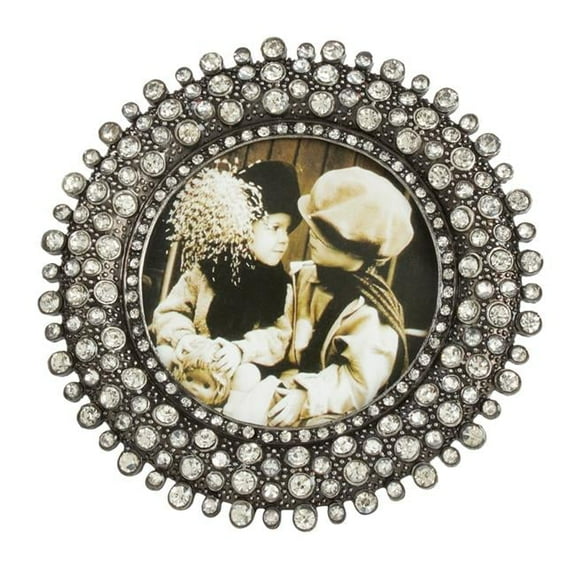 SARO PF625.S3R Round Picture Frame with Jeweled Design Silver