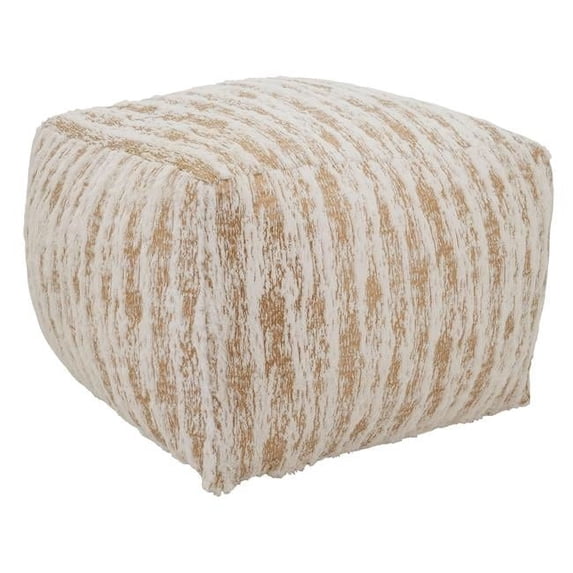Saro Lifestyle Faux Fur Pouf With Foil Print Design Gold