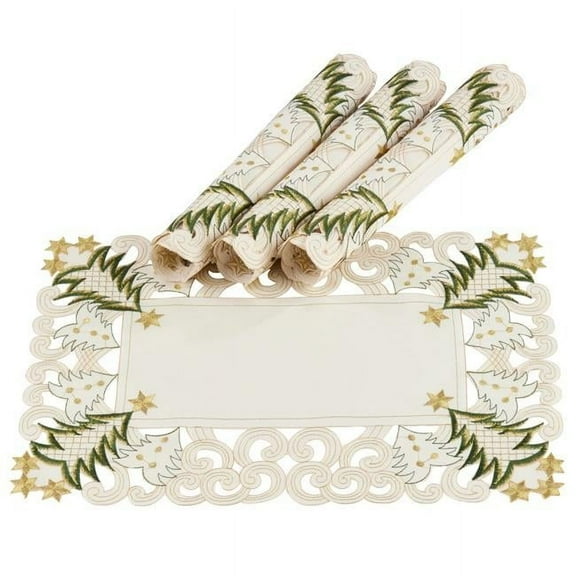 SARO Pandoro Collection Christmas Tree Placemat - Ivory - Set of 4