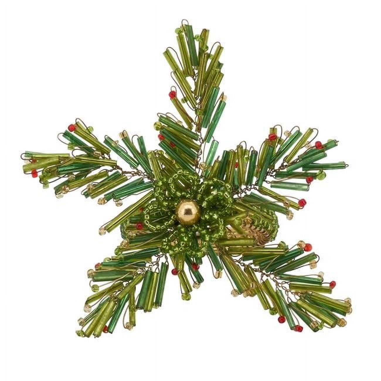 Green Beaded Pine Design Holiday Napkin Rings Set of 4