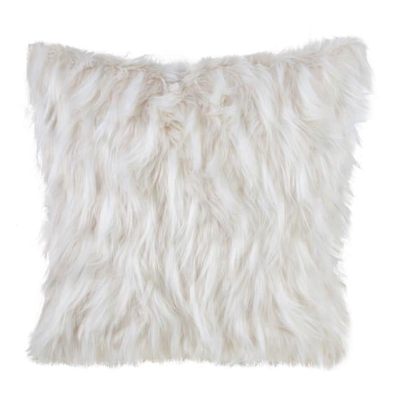 SARO Poly Filled Accent Pillow with Faux Fur Design Ivory