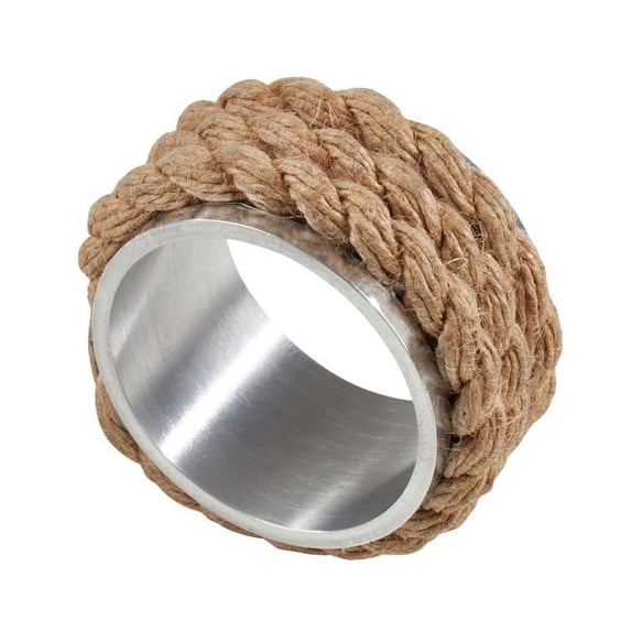 SARO Rope Design Aluminum Napkin Ring Natural - Set of 4