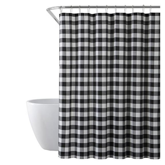 SARO SC5026.BK7072B Buffalo Plaid Shower Curtain Black