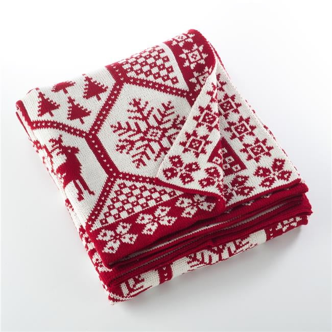 Red and White Christmas Knitted Reversible Throw Blanket