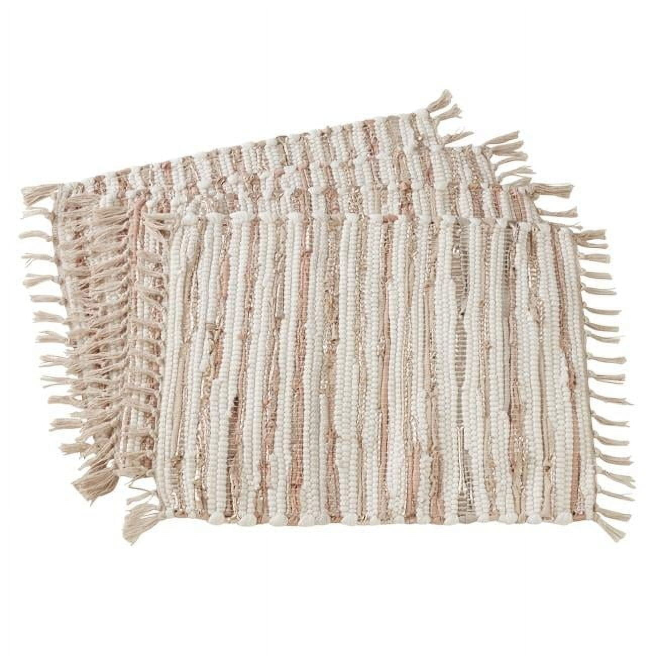 Gold and Beige Striped Cotton Leather Chindi Placemats Set of 4
