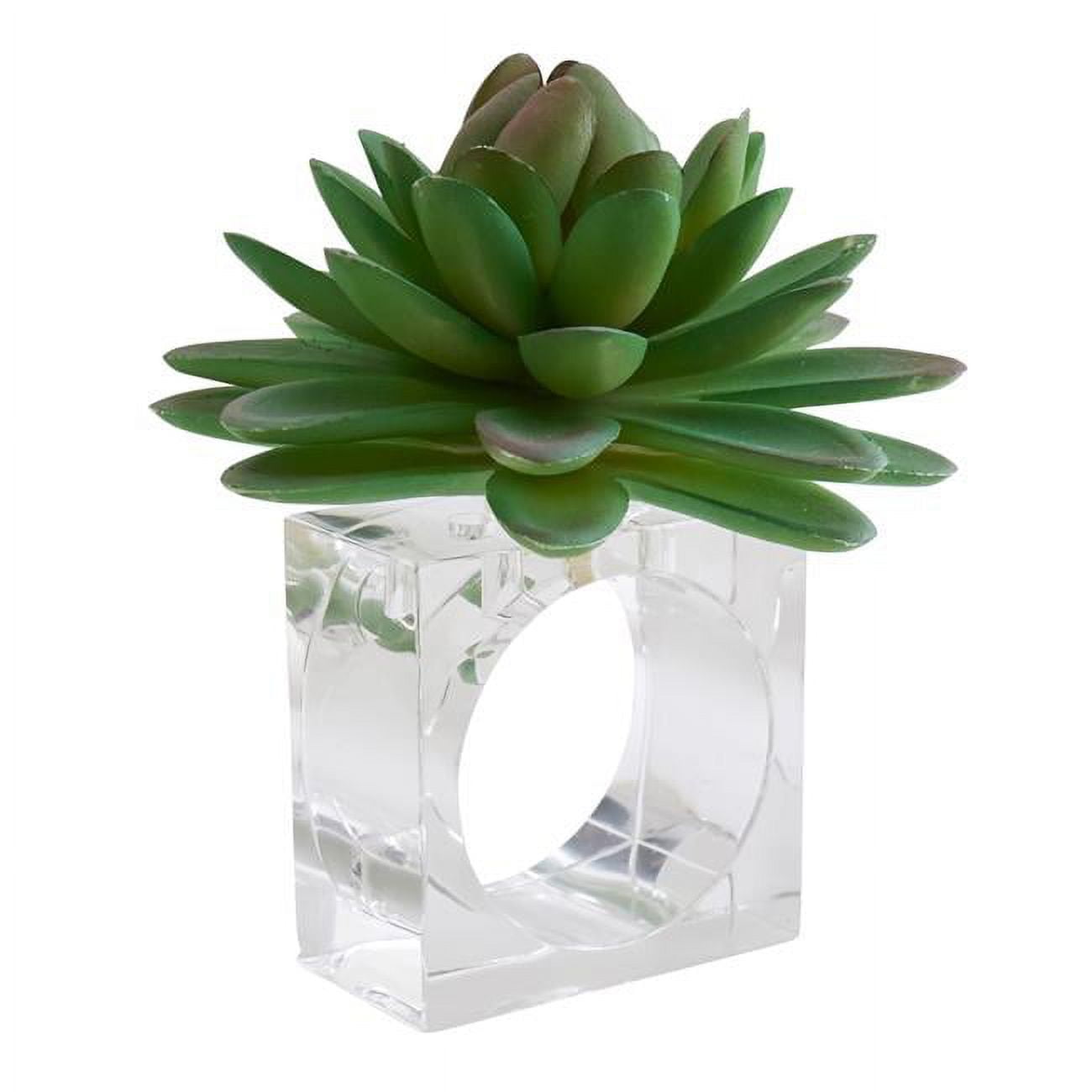 Green Succulent Design Acrylic Napkin Rings Set of 4