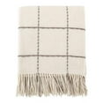thumbnail image 1 of SARO TH027.I5060 Windowpane Tasseled Wool Blend Throw Blanket  Ivory, 1 of 5