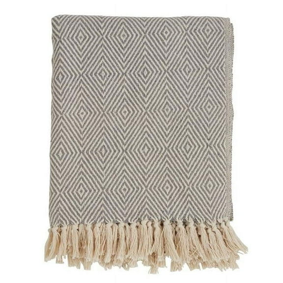 SARO TH258.GY5060 Cotton Throw Blanket with Diamond Weave Design Gold