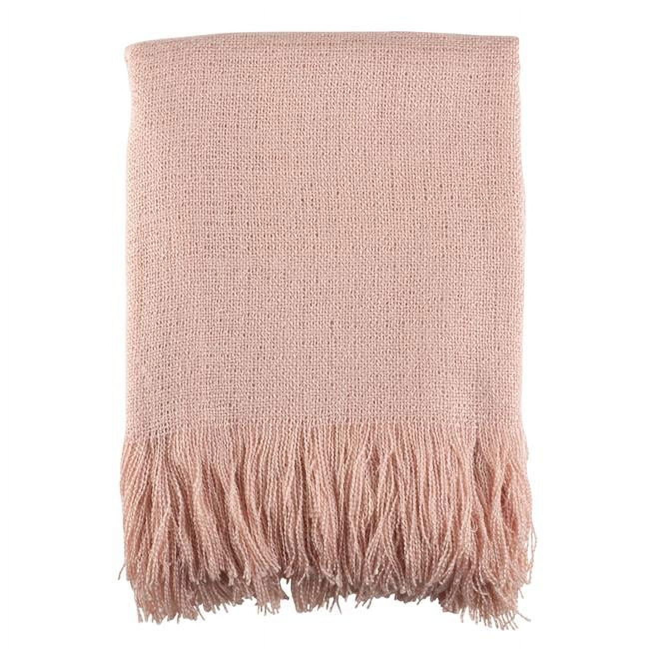 Blush Dusty Pink Cotton Woven Reversible Throw with Fringe