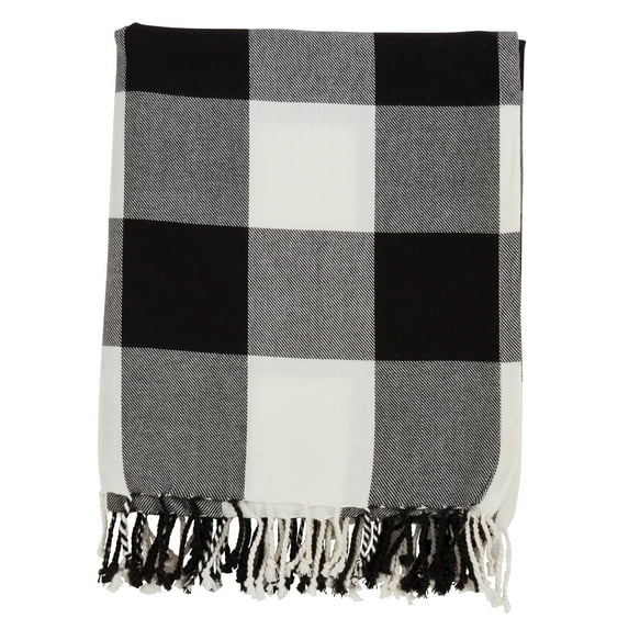SARO TH905.BK5060 Buffalo Plaid & Tassels Cotton Throw Black