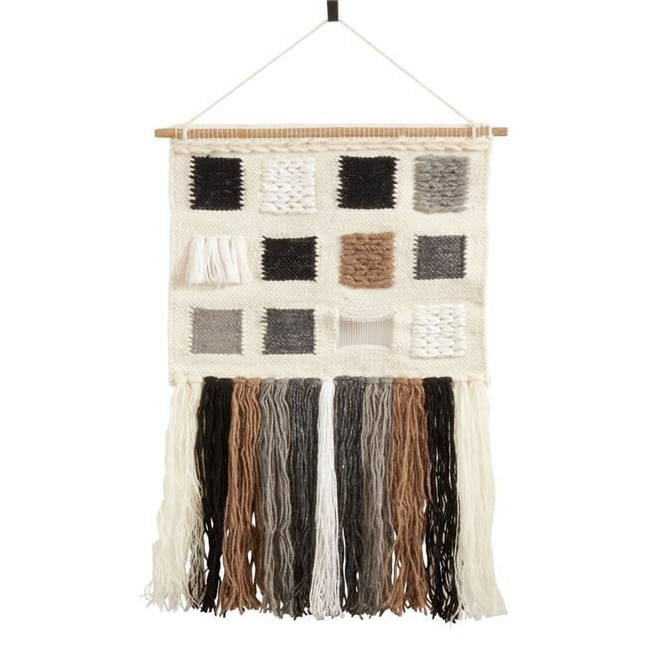 Curated visual reference: Textured Wall Hanging With Yarn Tassels Reference: Saro Textured Woven Wall Hanging With Long Tassels Multi Color