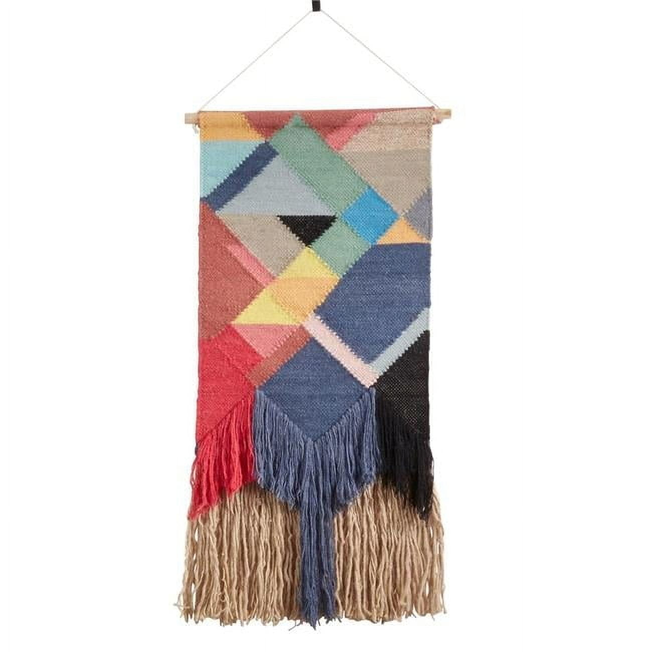 Bohem Multicolor Wool Textured Woven Wall Hanging with Fringe