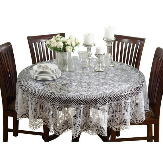 SARO VN308.W72R Vinyl Antique Heirloom Tablecloth White