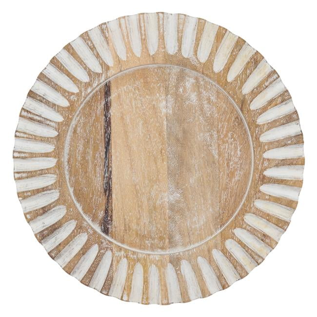 Light Brown Fluted Edge Wood Charger Plates Set of 4