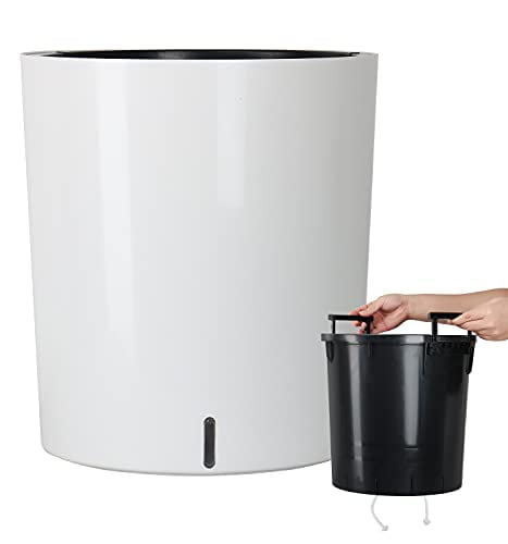 Large White and Black Self-Watering Round Planter Pot 12.5''