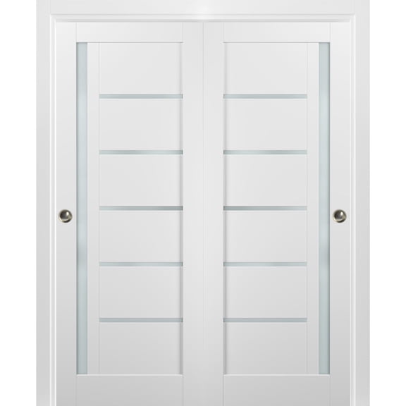 Sliding Bypass Closet Door Set Glass| 2-Door Set 1-9/16 Inch Thick| |Solid Wood Bedroom Wardrobe Door with Hardware Rail