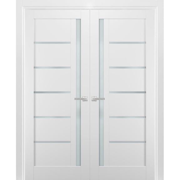 SARTODOORS Soft Opening Double Panel Lite Doors, Solid MDF White Silk