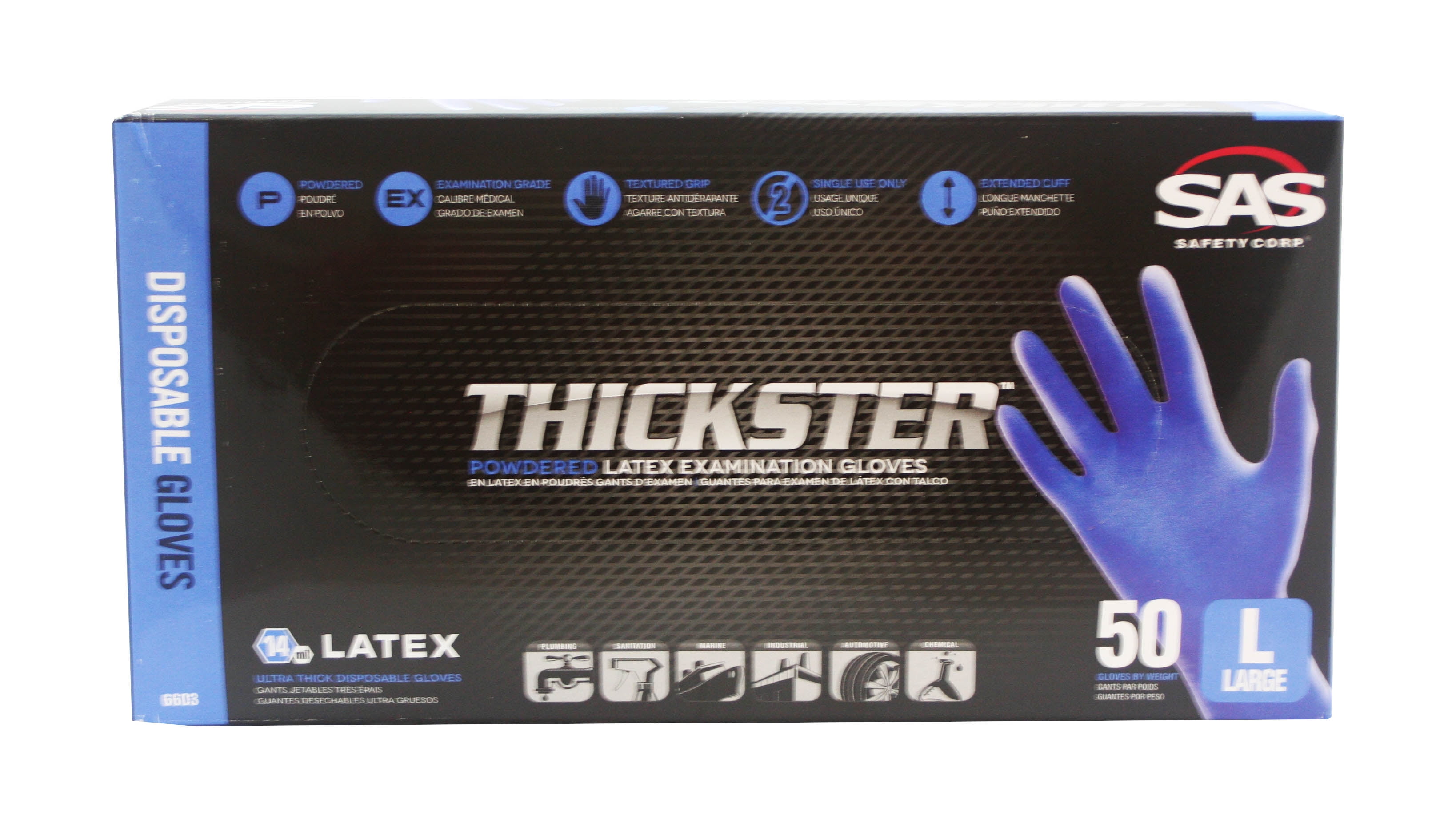 SAS 6603 (10-box Case) Thickster Textured Safety Latex Gloves, Size Large