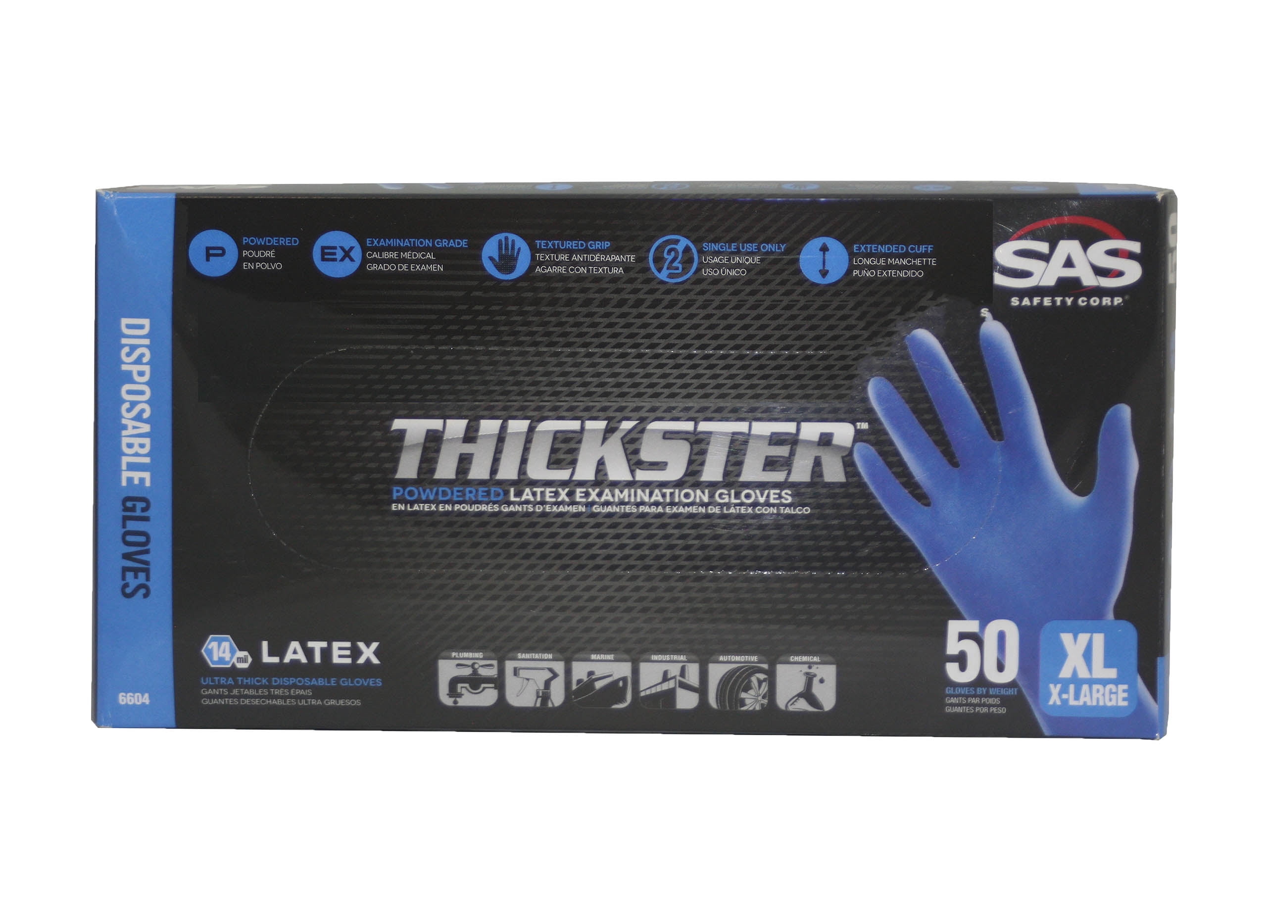 SAS 6604 (10-Box Case)Thickster Textured Safety Latex Gloves, Extra Large
