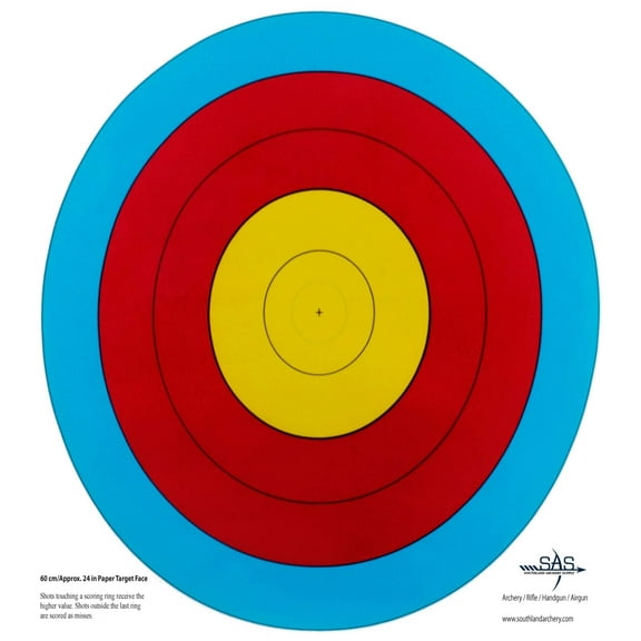 SAS High Quality 5-Ring Paper Target Face Archery Range Approx. 60 cm / 24 in.