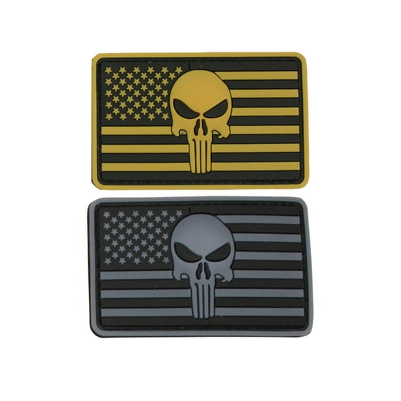 SAS Hook & Loop Rubberized Skull Flag Patch 3"x2" - 2/Pack