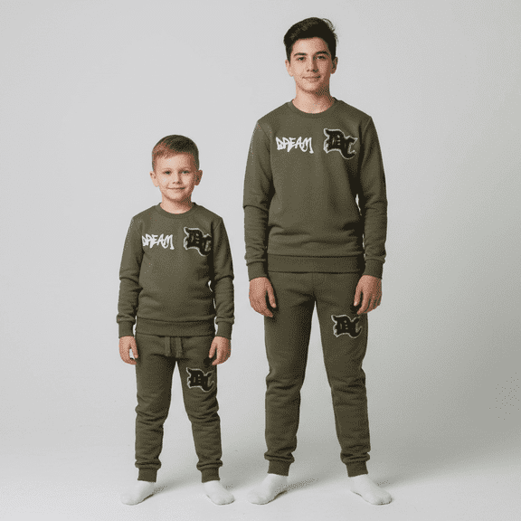 SAS Kids Olive Dream DC Tracksuit Set – Boys Streetwear Sweatshirt & Jogger 2-Piece Fleece