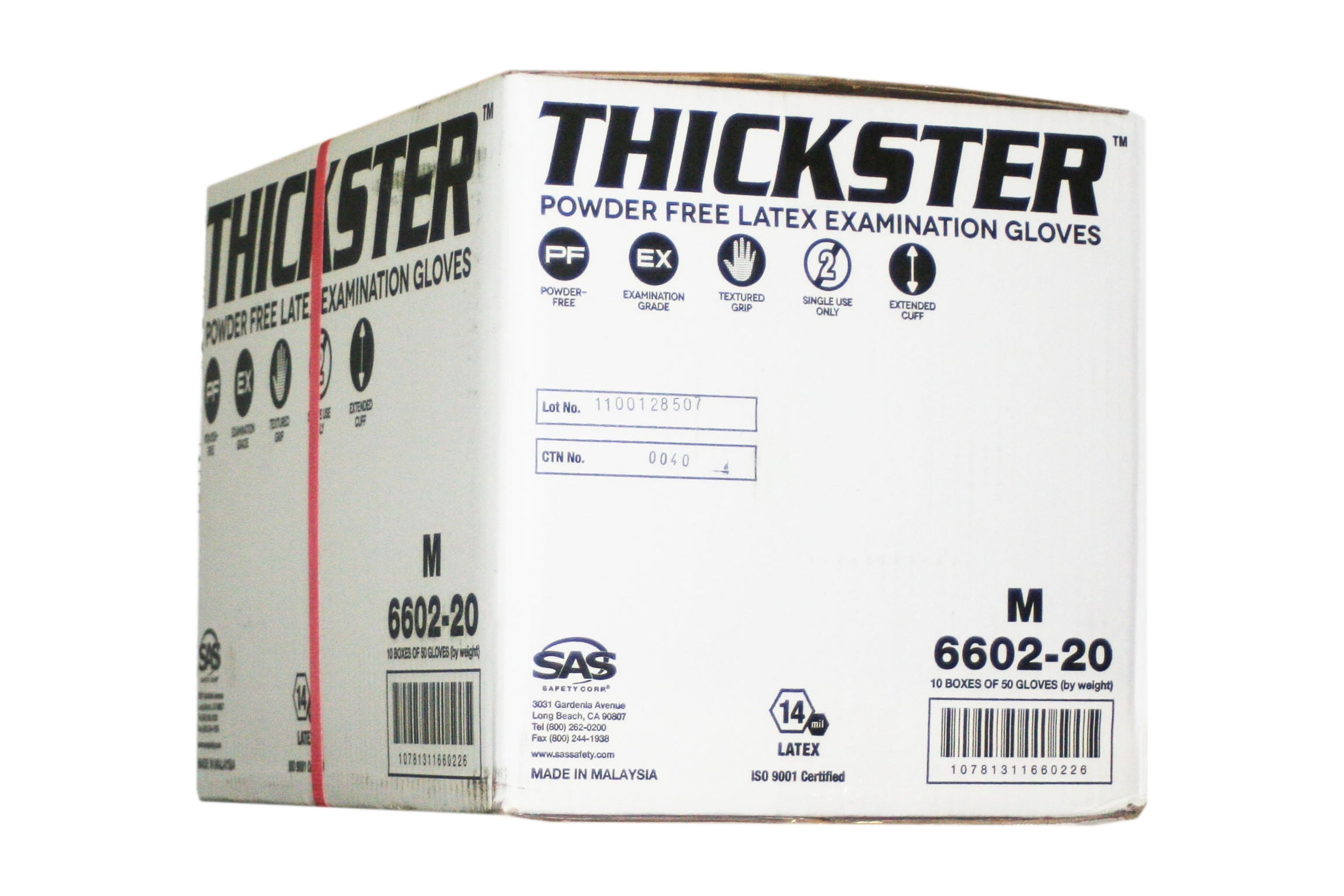 SAS Safety 6602-20 Thickster Powder-Free Exam Grade Gloves, Medium, Case