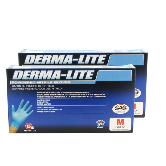 SAS Safety 6607 (2 Pack) Derma-Lite Powder Free Nitrilel Gloves (Medium)