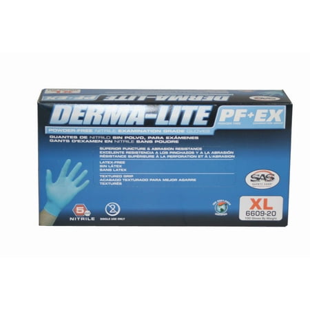 SAS Safety 6609-20 Derma-Lite Powder Free Exam Grade Disposable Nitrile 5 Mil...