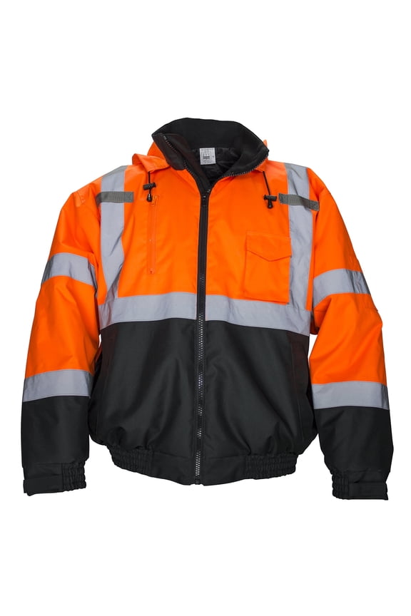 Safety 692-1514 Hooded Bomber Jacket, Class 3 Orange with 2" Reflective Contrasting Trim - 5XLrg