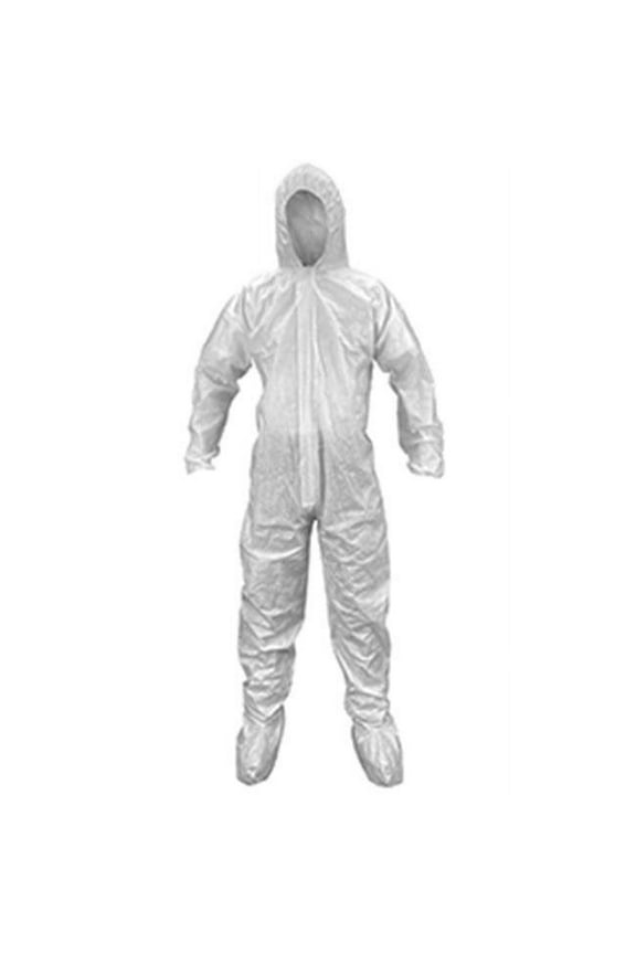 SMS General Purpose Disposable Hooded & Booted Coverall - White, Elastic Wrist and Ankle Cuffs, Breathable Material and Concealed Zipper (3X-Large)